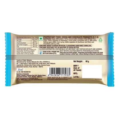 HERSHEY'S Cookies 'N' Creme Bar | Delicious Crunchy Delights 40Gram - Pack Of 10 - Pack of 10 crunchy Cookies 'N' Creme bars, 40g each.