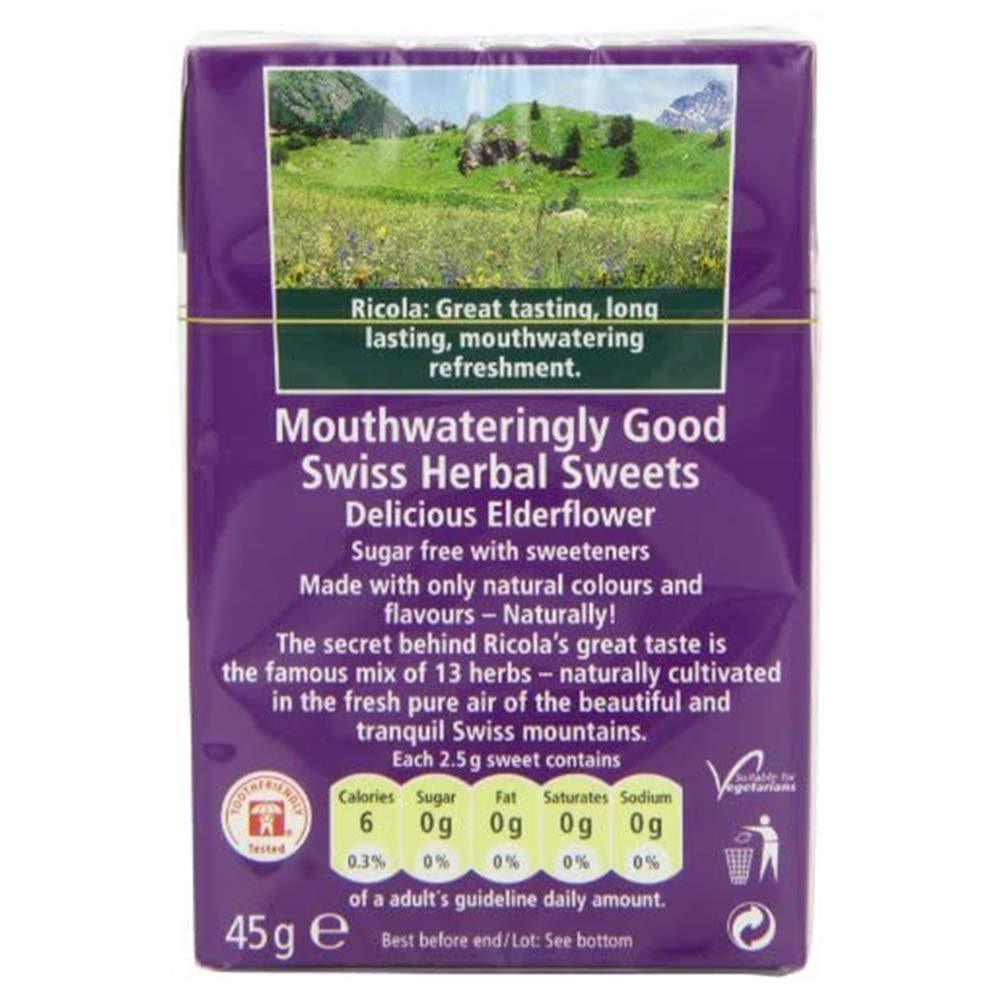 Ricola Cough Lozenges Sugar-Free Refreshment Swiss Herbal Candies - Delicious Elderflower, 1.59 oz â„® 45 g - Elderflower Refreshment!