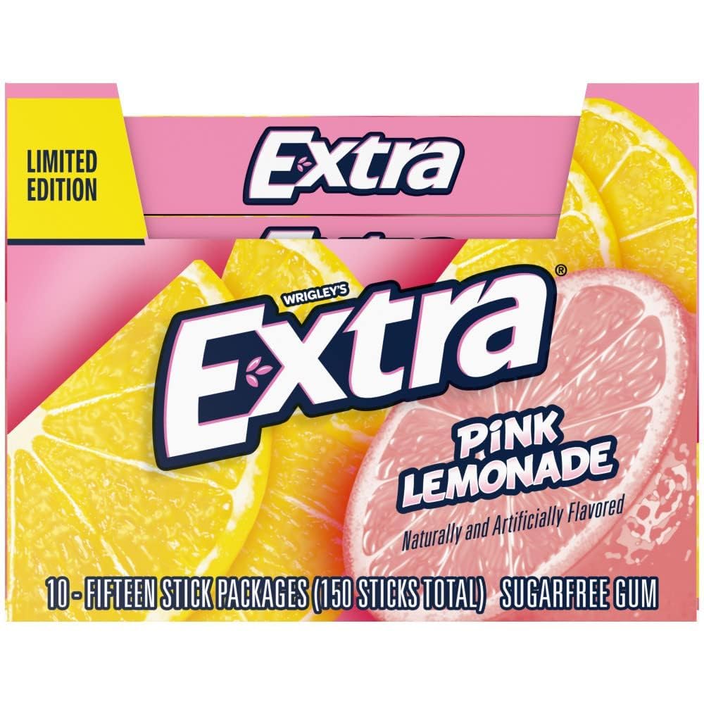 Extra Sugar-Free Chewing Gum 15-Sticks Each - Box of 10 (150 Sticks Total) (Pink Lemonade) - Pink lemonade pop!