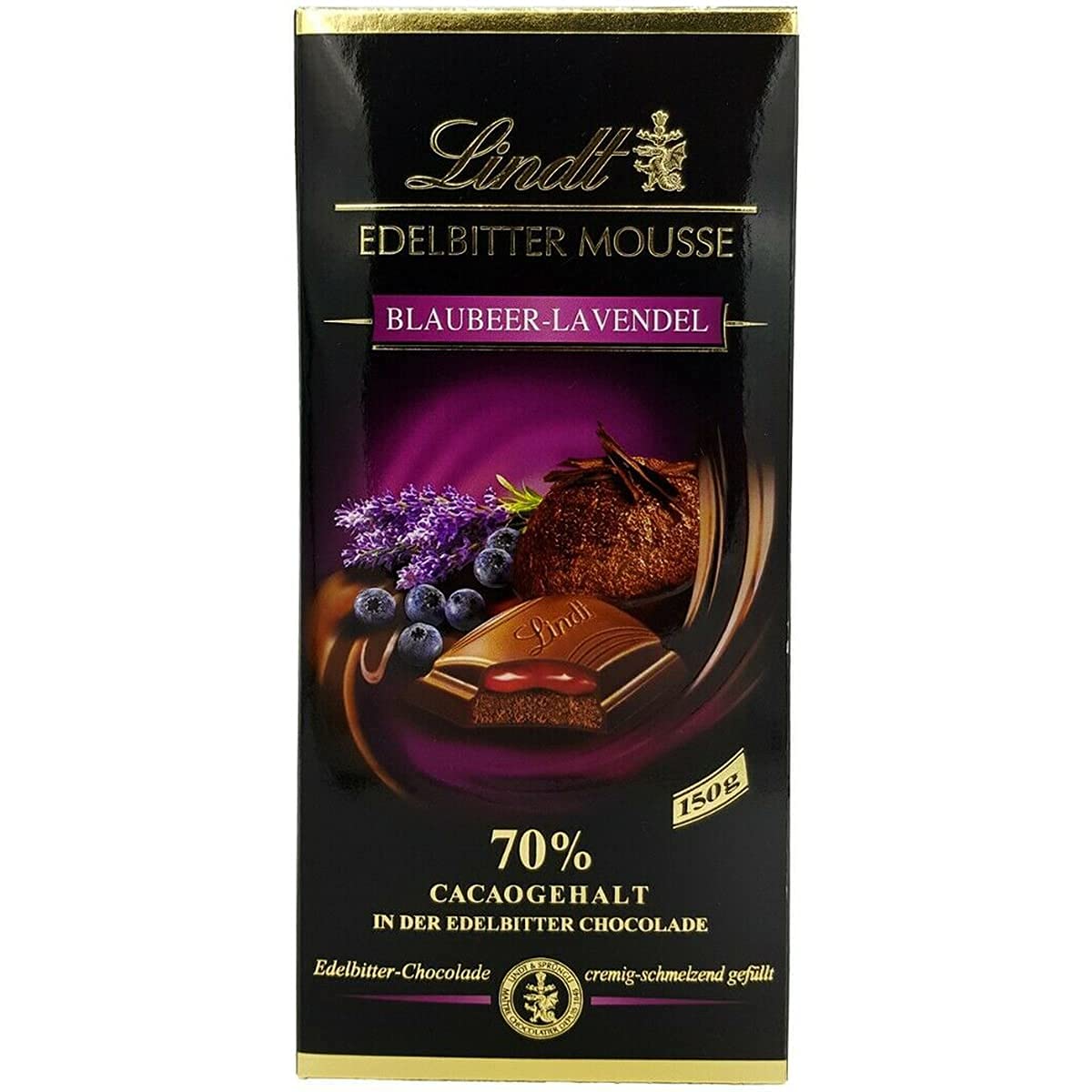 Lindt - Edelbitter Mousse 70% Dark Chocolate Blueberry Lavender Bar - 150g Imported (Austria)