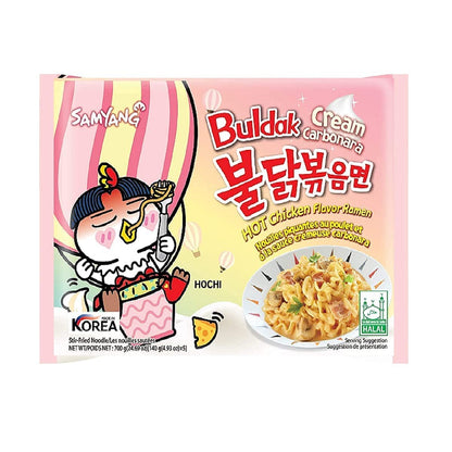 Sam Yang Buldak Cream Carbonara Hot Chiken Flavor Ramen Stir-Fired Noodle 140 grams*5Pack (Pack of 5) (Imported, Non Vegetarian)