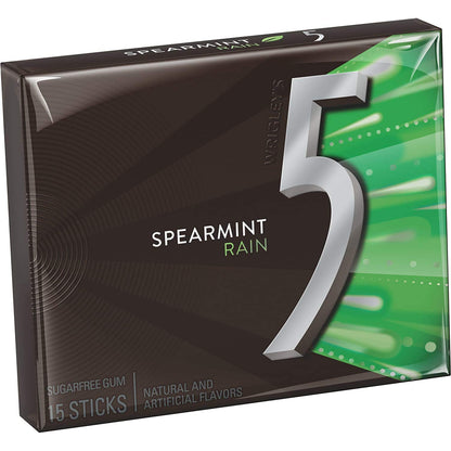 Wrigley's 5 Rain Spearmint Sugar-Free Gum - 15-Stick Pack - Stay Fresh!