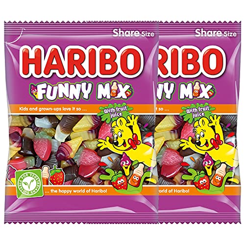 HARIBO Funny Mix, 140 g, 2 Pack, Blue & White - Two packs of blue and white funny mix jellies.