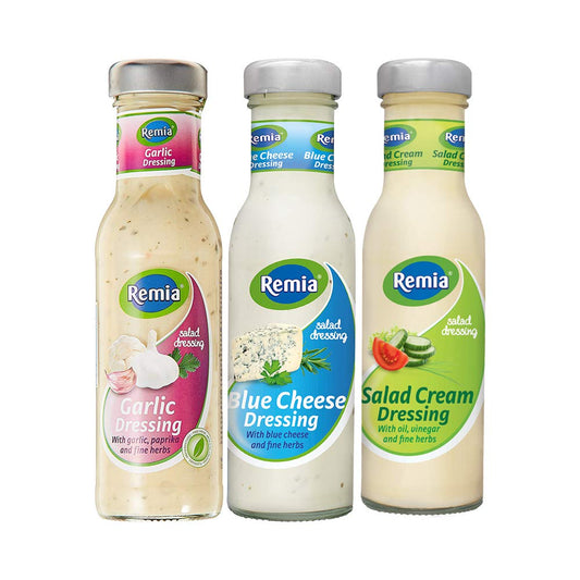 Remia Blue Cheese + Garlic + Salad Cream, White, Purple & Green, 250 g, Pack of 3 - Dressing Variety Pack!