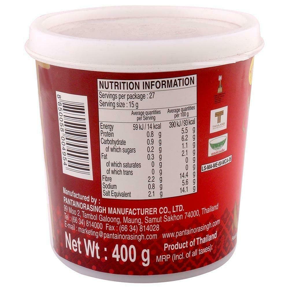 Pantai Norasingh Red Curry Paste, 400 g, Red & Yellow, Medium - "Spicy red curry delight!"