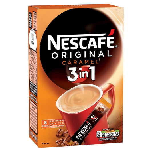 Nescafe Original 3in1 Caramel Instant Coffee Sachets Box 8x17g, 136g - "Original Caramel 3 in 1 - Eight Sachets of Sweet Indulgence!"