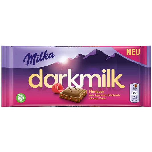 Milka Dark Milk Himbeer (Raspberry) Chocolate Bar, 85g - "Dark Raspberry Fun!"