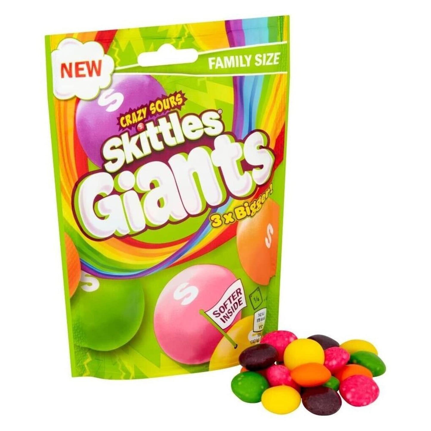 Skittles Giants Sour Sweets Pouch Bag Family Size 170g