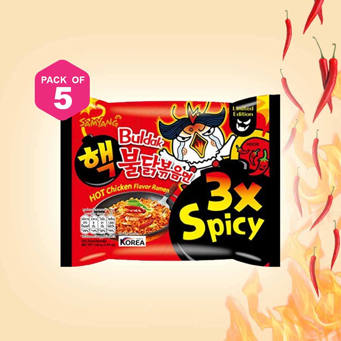 Samyang Buldak Fire Chicken Noodles 3X Spicy (Pack of 5) - Hot and bold