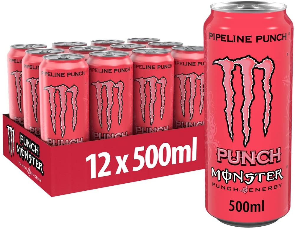 Monster Pipeline Punch Carbonated Energy Drink With A Refreshing Punch Flavor, Orange And Guava 500ml (Pack Of 12) - "Pipeline Punch Delight!"