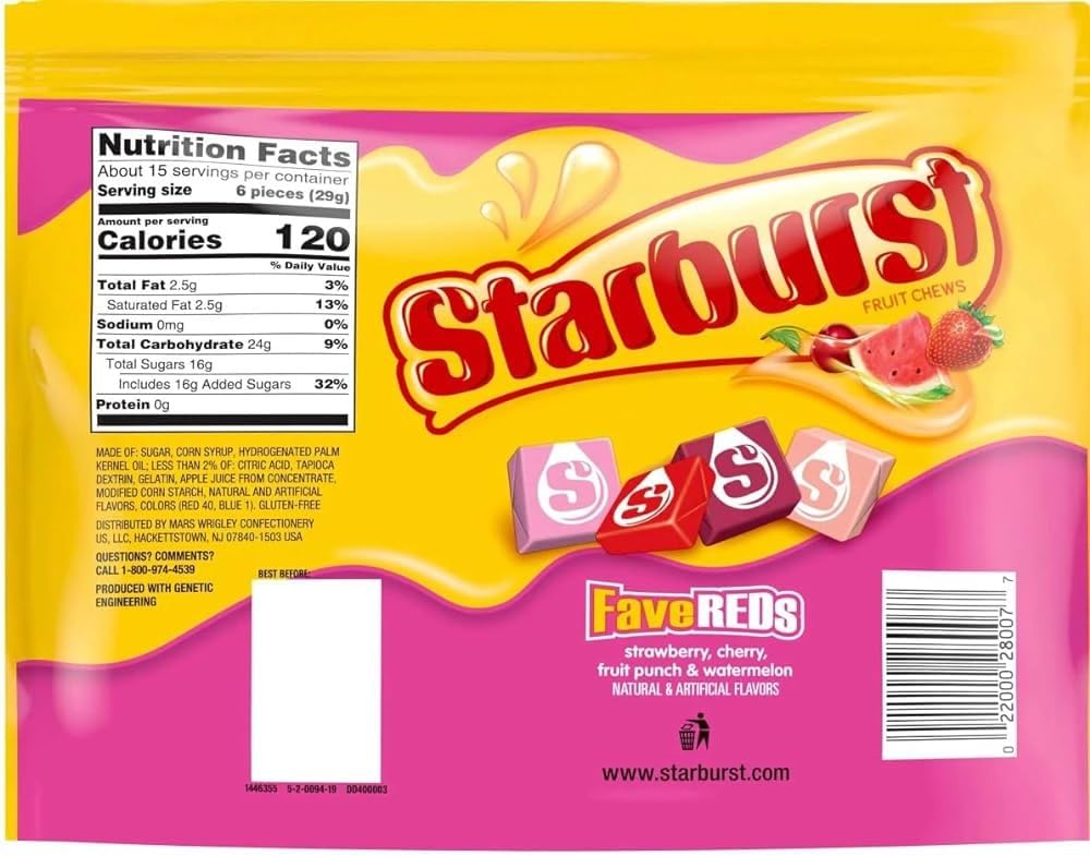 STARBURST FaveREDS Fruit Chews Candy - 15.6 oz Pouch, Assorted Red Flavors, Chewy & Juicy Treats for Snacking