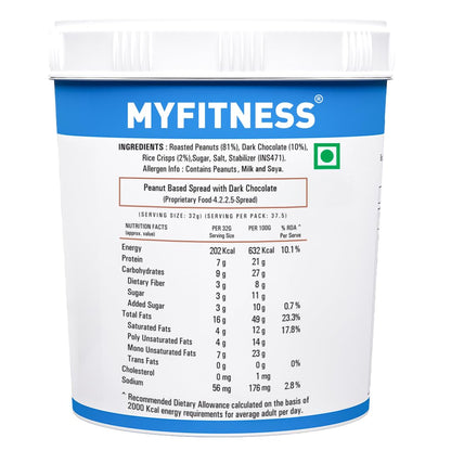 MYFITNESS Chocolate Peanut Butter Crispy 1200g | 21g Protein | Dark Chocolate | Tasty Nut Butter Spread | Cholesterol Free, Gluten Free | Crispy Peanut Butter | Zero Trans Fat | Guilt Free Diet Snack