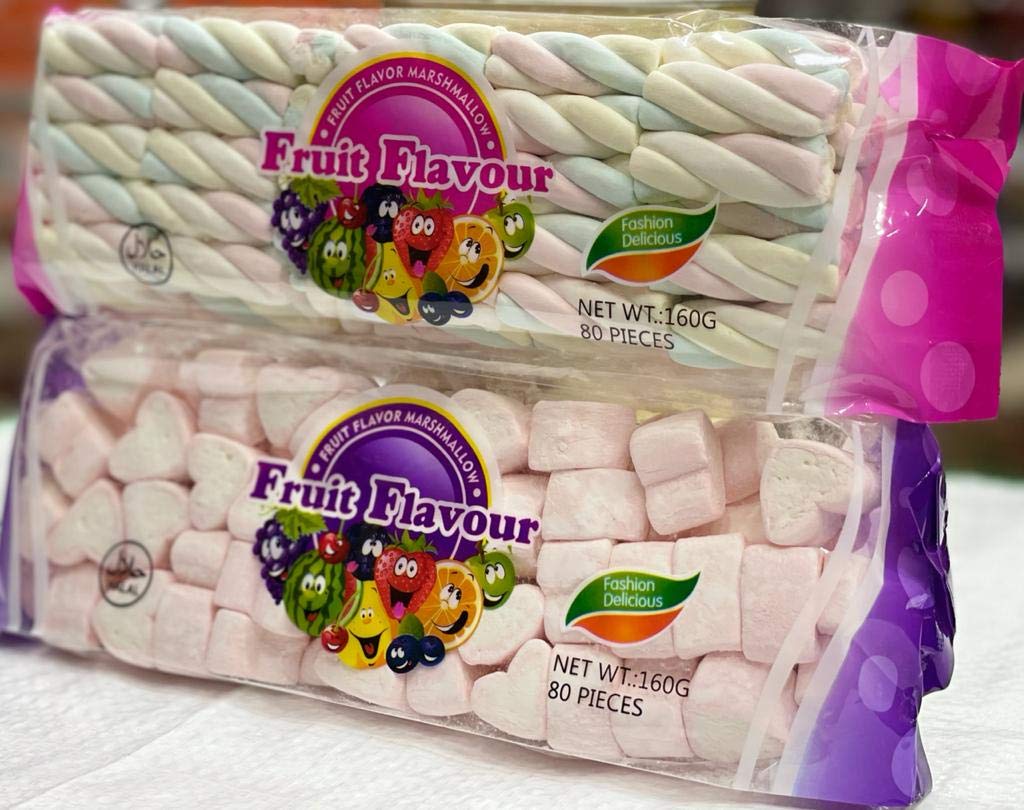 FRUIT FLAVOUR MARSHMALLOW 160g COMBO PACK OF 2 (160*2) (TWIST+HEART) - Combo pack of fruit flavor marshmallows!