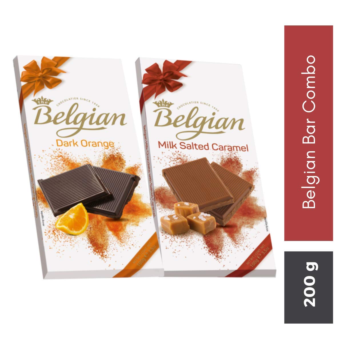 The Belgian Exclusive Diwali Combo Pack of Milk Bar With Salted Caramel and Dark Orange Bar, Ideal for Gifting, Original Chocolate, Chocolate Collection, 200g