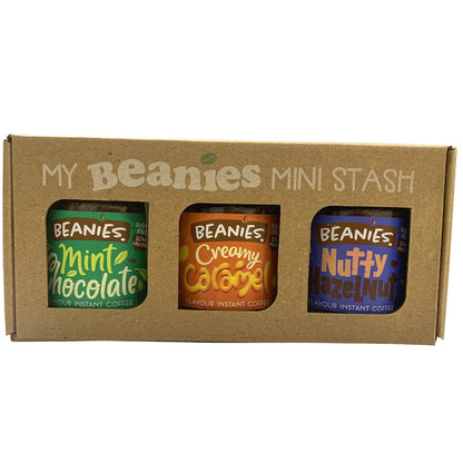 Beanies | Instant Flavoured Coffee | Mint Chocolate 50g, Creamy Caramel 50g, Nutty Hazelnut 50g | Low Calorie, Sugar Free | Pack of 3 - Three times the flavor