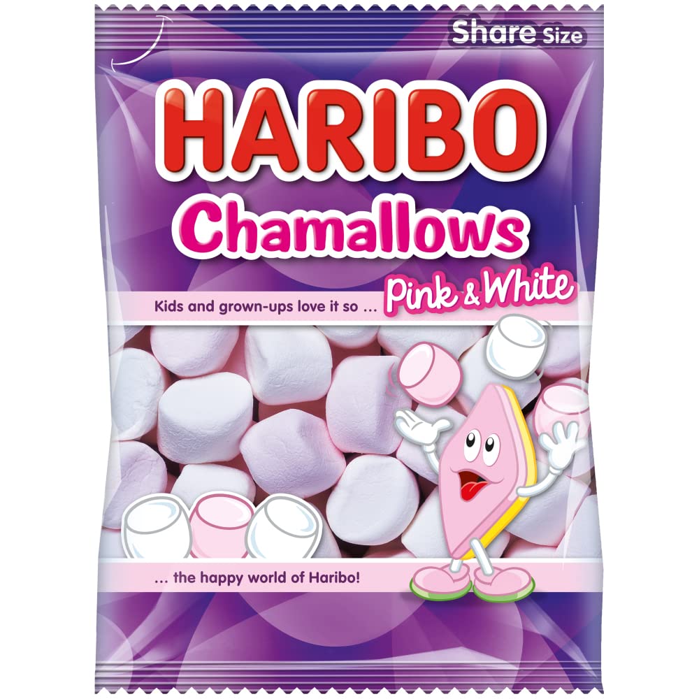 HARIBO Chamallows Share Size, 140 g, Purple & White - Soft purple and white marshmallows for sharing.