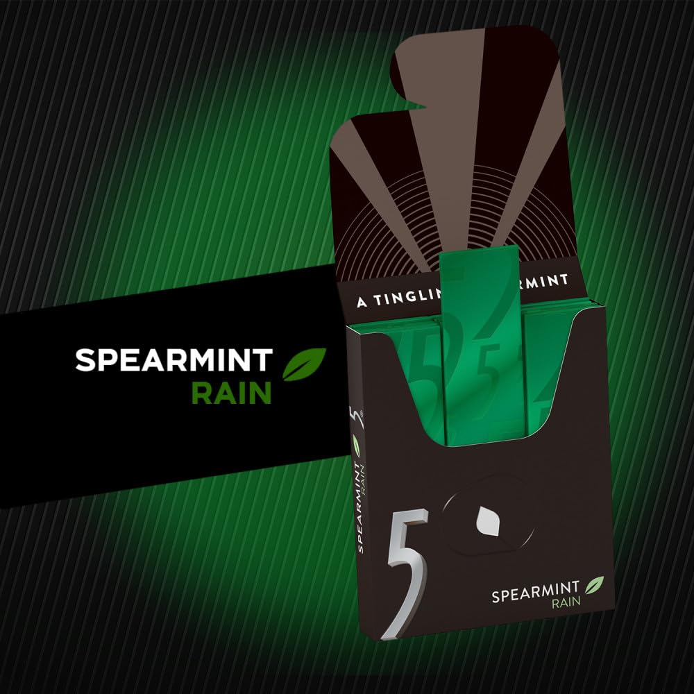 5 Rain Sugar Free Spearmint Gum 15 Piece Pack (Box Of 10)- Spearmint delight!