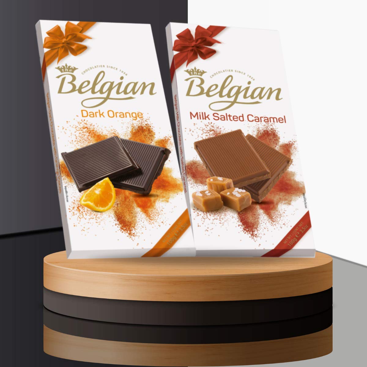 The Belgian Exclusive Diwali Combo Pack of Milk Bar With Salted Caramel and Dark Orange Bar, Ideal for Gifting, Original Chocolate, Chocolate Collection, 200g