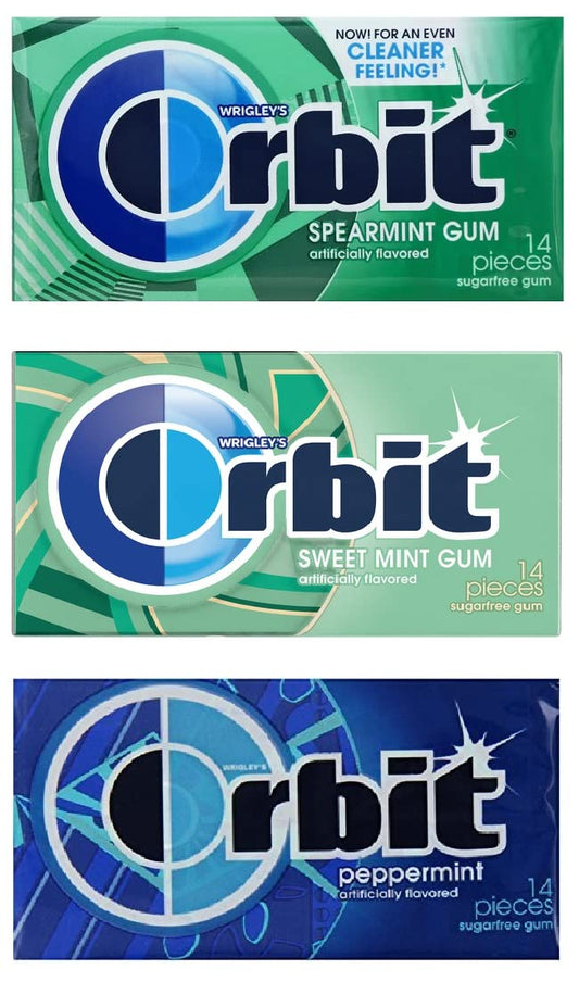 Wrigley's Orbit Variety Pack, 1 Sweet Mint, 1 Spearmint, 1 Peppermint, Sugar Free Gum Each 14 Pieces Pack Of 3