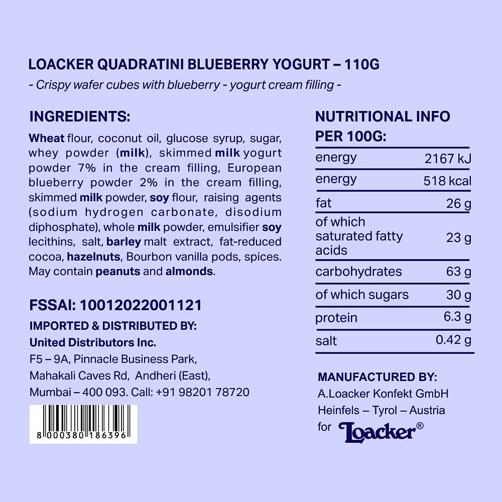 Loacker Quadratini Blueberry-Yoghurt 110g - Italy