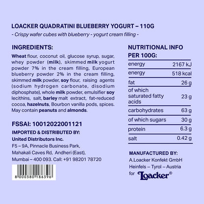 Loacker Quadratini Blueberry-Yoghurt 110g - Italy