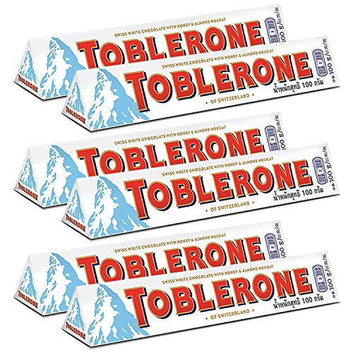 Toblerone of Switzerland White Chocolate with Honey and Almond Nougat - 6 Pack, 6 X 100 g