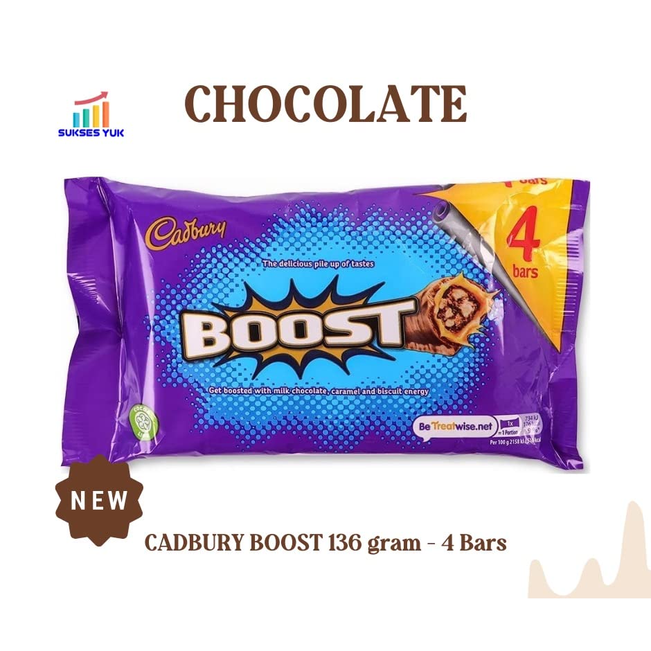 Cadbury Boost 4 Bars Milk Chocolate With Caramel & Biscuit 126g (Imported) - Boost your day