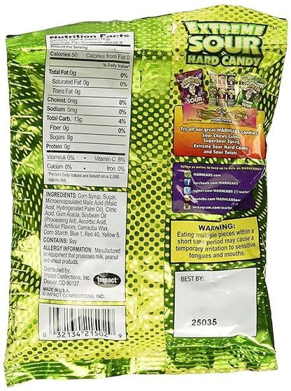 Warheads Extreme Sour Candy Pouch - Green Apple, Black Cherry, Blue Raspberry, Lemon & Watermelon - 56g Pack