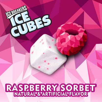 Ice Breakers Raspberry Sorbet Ice Cubes 40 Pieces Jar, 120 g - Raspberry sorbet gum cubes, 40 pieces in a 120g jar.