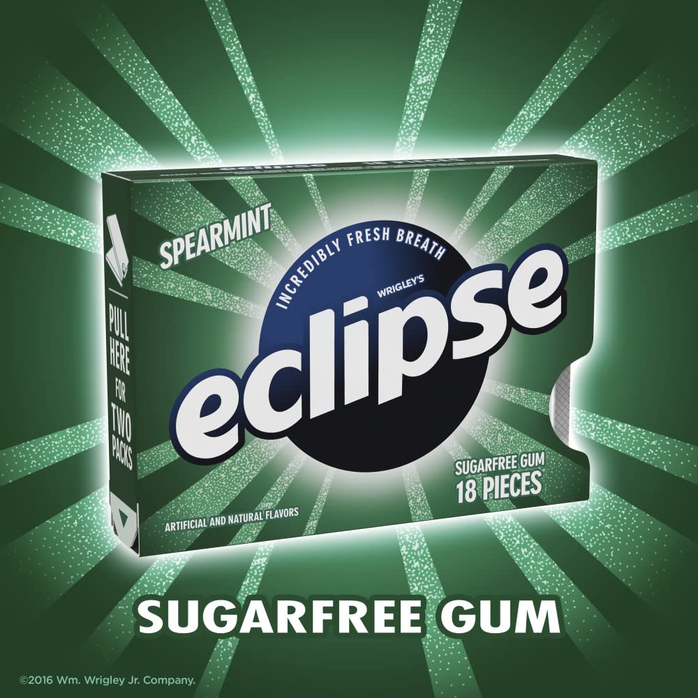 Eclipse Sugar Free Gum Spearmint 18 Piece Packages (Pack of 8) - Refreshing spearmint!