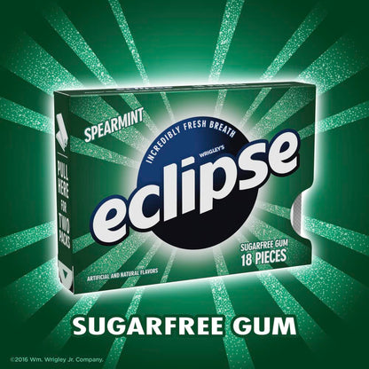 Eclipse Sugar Free Gum Spearmint 18 Piece Packages (Pack of 8) - Refreshing spearmint!