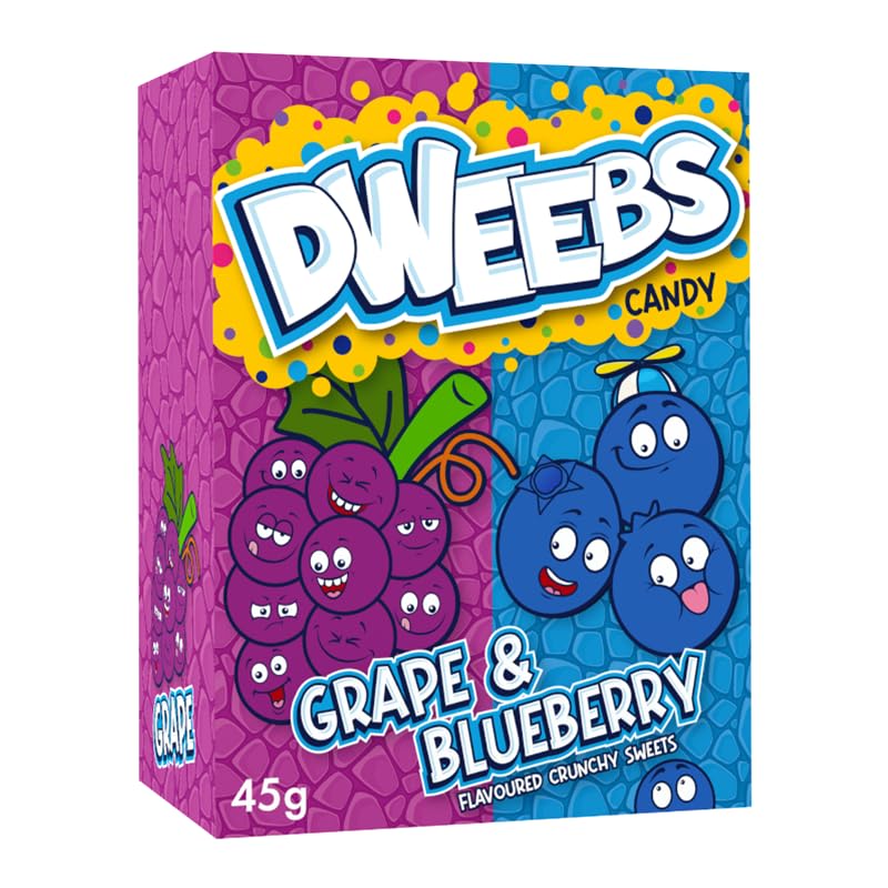 Dweebs Candy - Duo Flavors Pack - 45g Travel Friendly Pack - Sweet, Crunchy, Tangy, and Full of Untamed Flavour! (Grape & Blueberry) - Grape & blueberry blast!