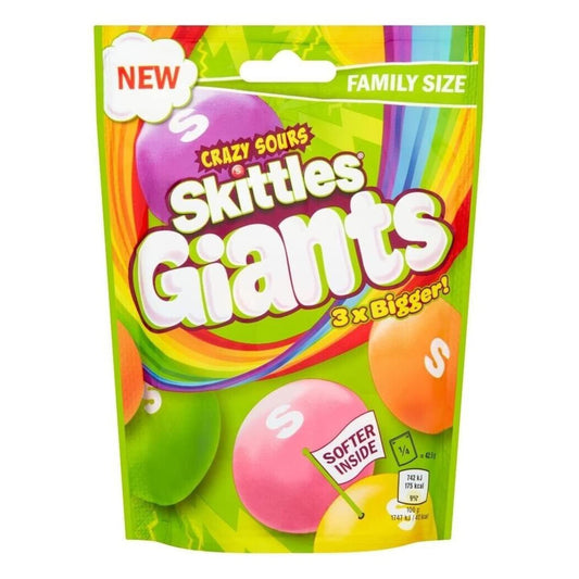 Skittles Giants Sour Sweets Pouch Bag Family Size 170g