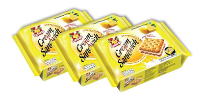 Samudra Lemon Flavour Cream Sandwich Biscuit | Cream Biscuits | Lemon Biscuits | Lemon Sandwich Biscuits- PACK OF 3 (190g Each)