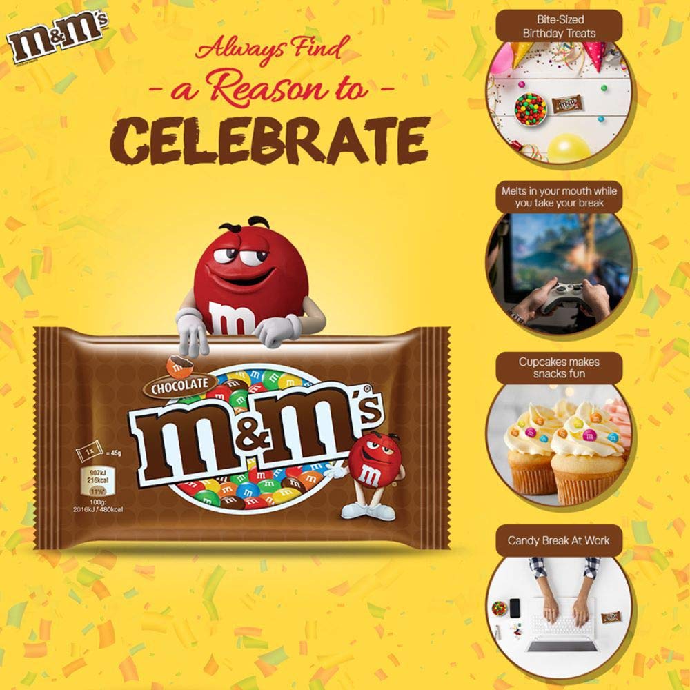 M&M's Milk Chocolate Candies - 45Gm (Pack Of 4) - "Milk Choco Fun!"