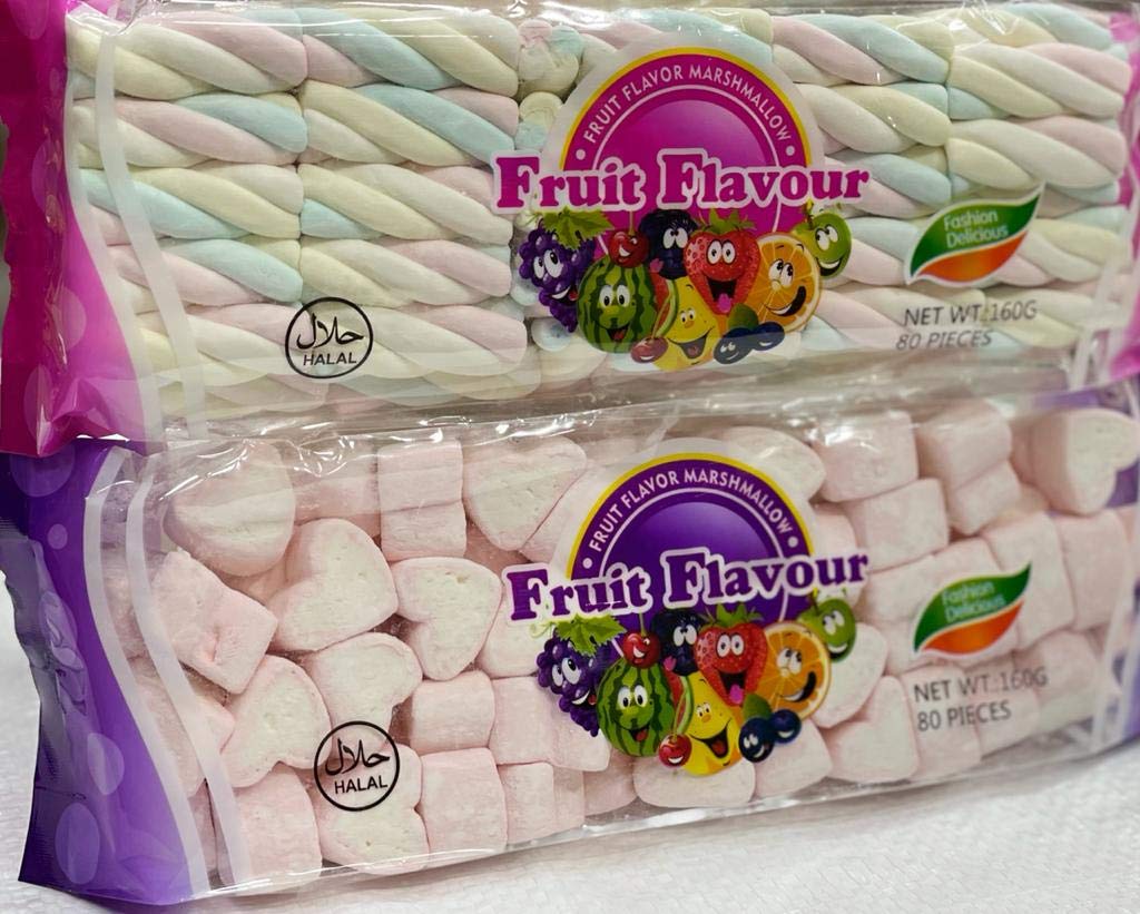 FRUIT FLAVOUR MARSHMALLOW 160g COMBO PACK OF 2 (160*2) (TWIST+HEART) - Combo pack of fruit flavor marshmallows!