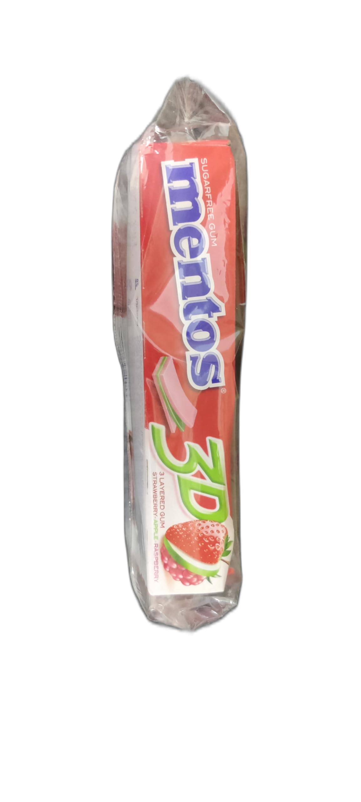 Mentos 3D Triple Layer Sugar-Free Chewing Gum 5 sticks each - pack of 15 (Strawberry) - "Triple Layer Strawberry Gum!"