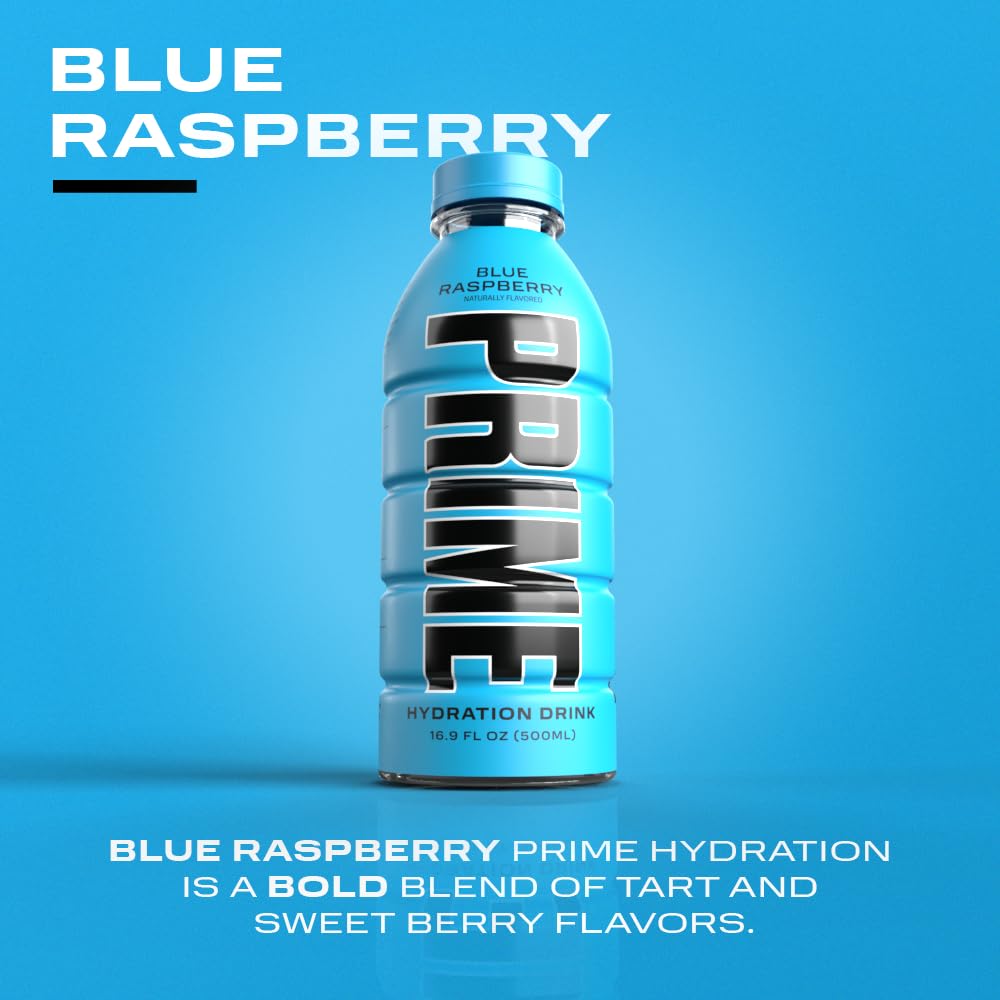 Prime Blue Raspberry Hydration Drink, 16.9 fl oz â„® 500 ml, 12 Pack - Stay hydrated with blue raspberry!