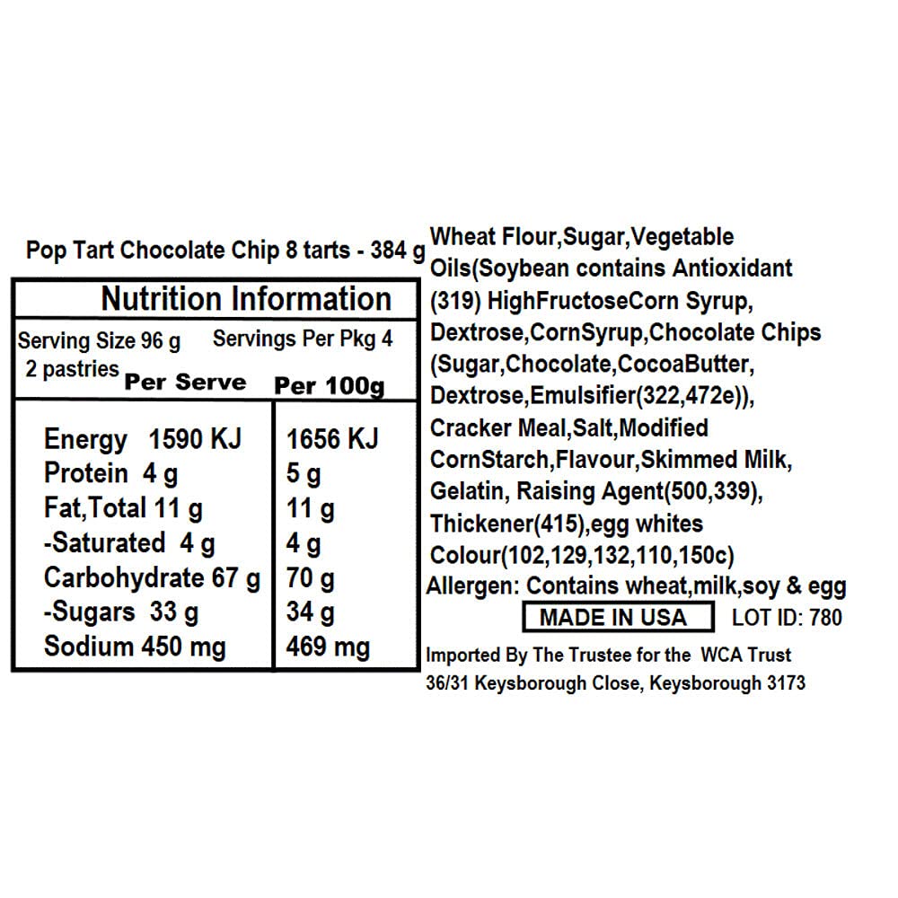 Pop Tarts Kellogg's Pop Tarts (Chocolate Chip, 384) - "Chocolate chip Pop-Tart treat!"