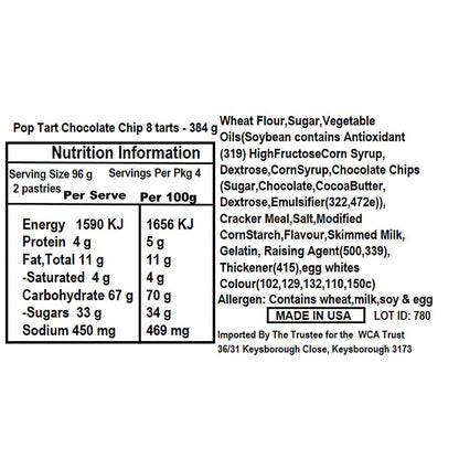 Pop Tarts Kellogg's Pop Tarts (Chocolate Chip, 384) - "Chocolate chip Pop-Tart treat!"
