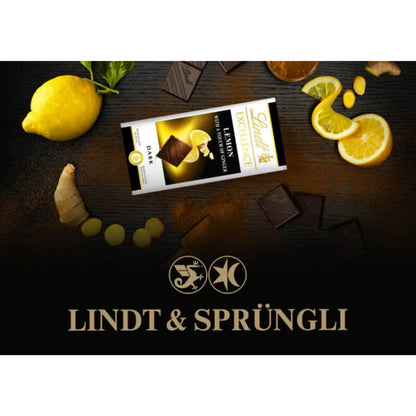 Lindt Excellence Lemon Citron with A Touch Of Ginger Dark Chocolate Bar, 100g, White, Black & Yellow