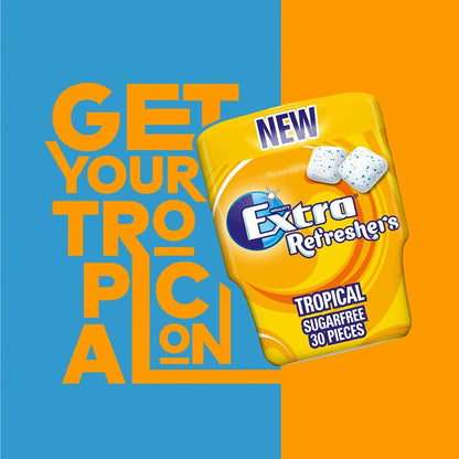 Wrigley's Extra Refreshers Chewing Gum, Sugar-Free, Tropical Flavour - 30 Pieces, 67g - Tropical Bliss in Every Chew!