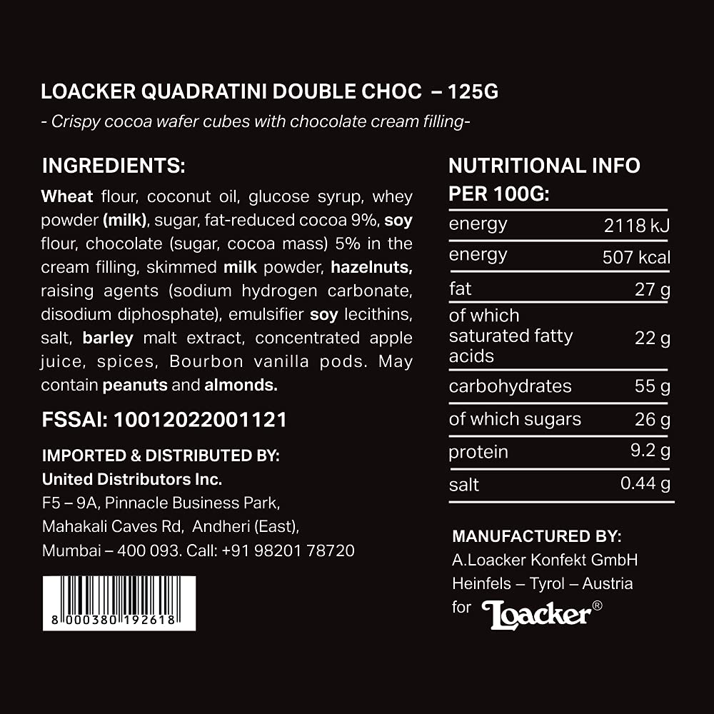 Loacker Quadratini Double Choc 125Gram - Italy - Chocolate