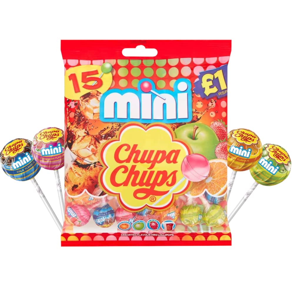 Chupa Chups Mini Assorted Fruit Flavour 15 Lollipops, 90g - Mini fruit lollipops