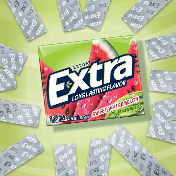 Extra Sugar-Free Chewing Gum 15-Sticks Each - Box of 10 (150 Sticks Total) (Watermelon) - Watermelon wonder!