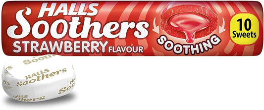 Halls Soother Candies Strawberry Flavour 45g - Strawberry-flavored candies for soothing comfort.