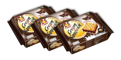 Samudra Chocolate Cream Biscuits | Chocolate Sandwich Biscuits | Chocolate Biscuits | Chocolate Sandwich Biscuits - PACK OF 3 (190g Each)