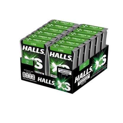 Halls XS Flavored Sugar Free Candy 13.8g Each - Pack of 12 (Lime) - Refreshing lime-flavored sugar-free candy.