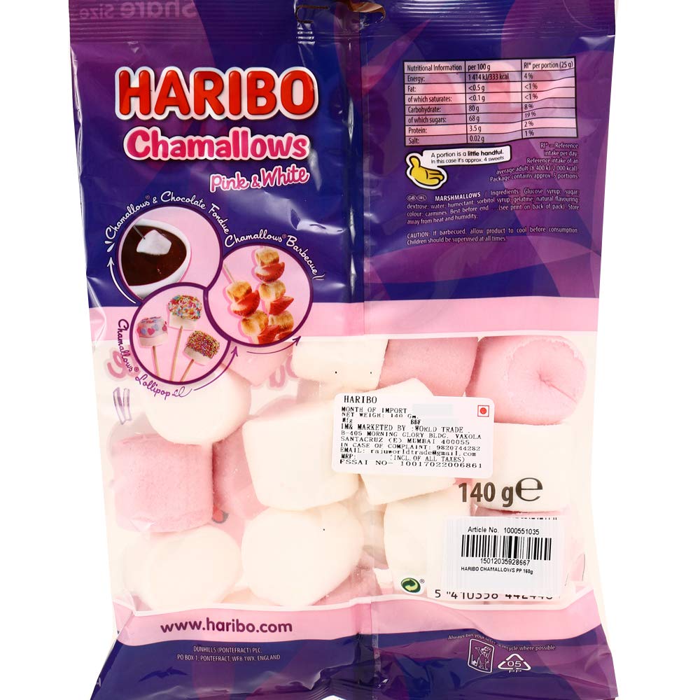 Haribo Chamallows - Pink & White, 140g - Soft and fluffy pink and white marshmallows.