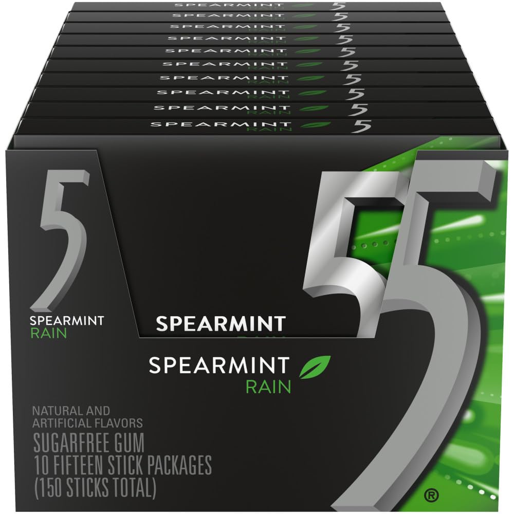 5 Rain Sugar Free Spearmint Gum 15 Piece Pack (Box Of 10)- Spearmint delight!